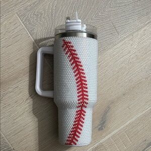 White and Red Baseball Design Tumbler
